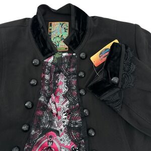2OH Threads Jacket Womens Large Black Velvet & Lace Trimmed Paisley Lined NEW!!